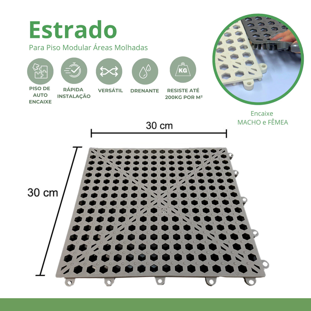 Piso Estrado PVC Antiderrapante - 30x30 cm - Caixa com 12 placas