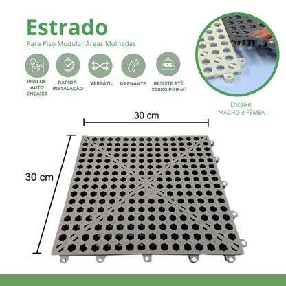 Piso Estrado PVC Antiderrapante - 30x30 cm - Caixa com 12 placas